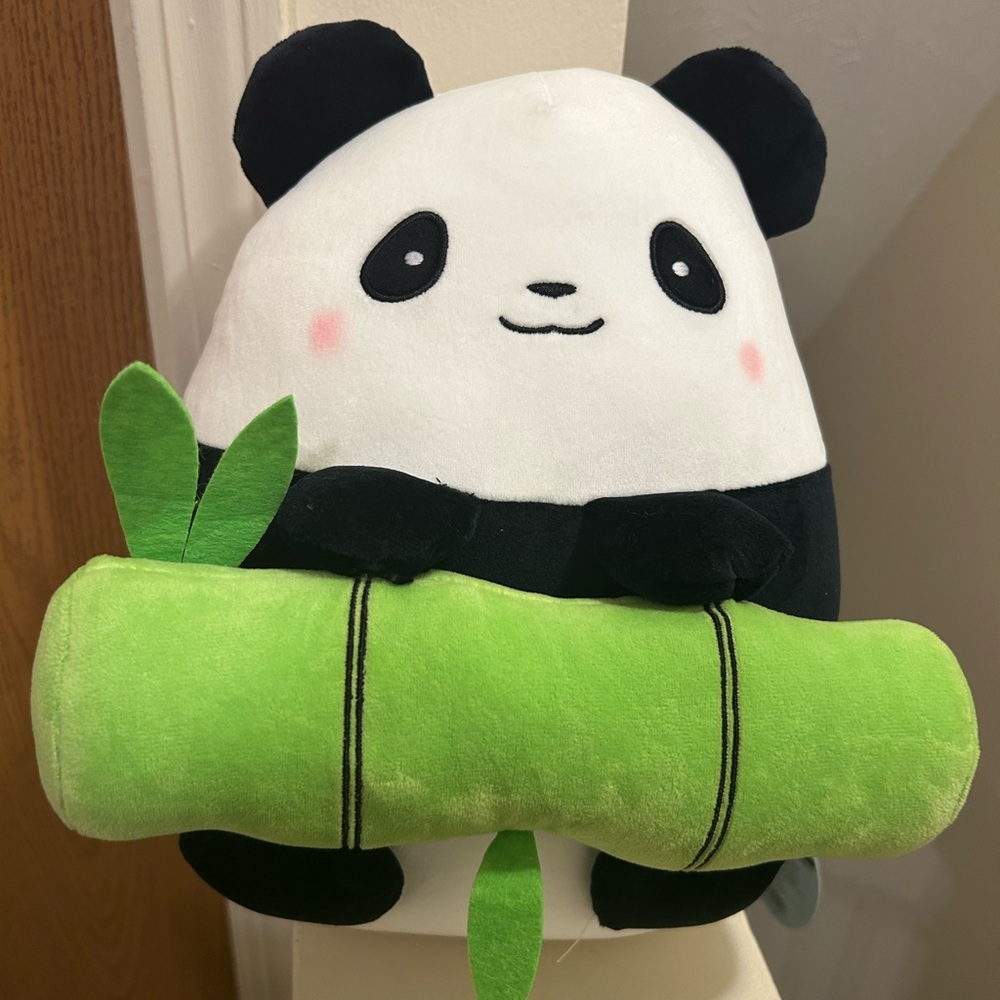Panda Plush with Green Bamboo
